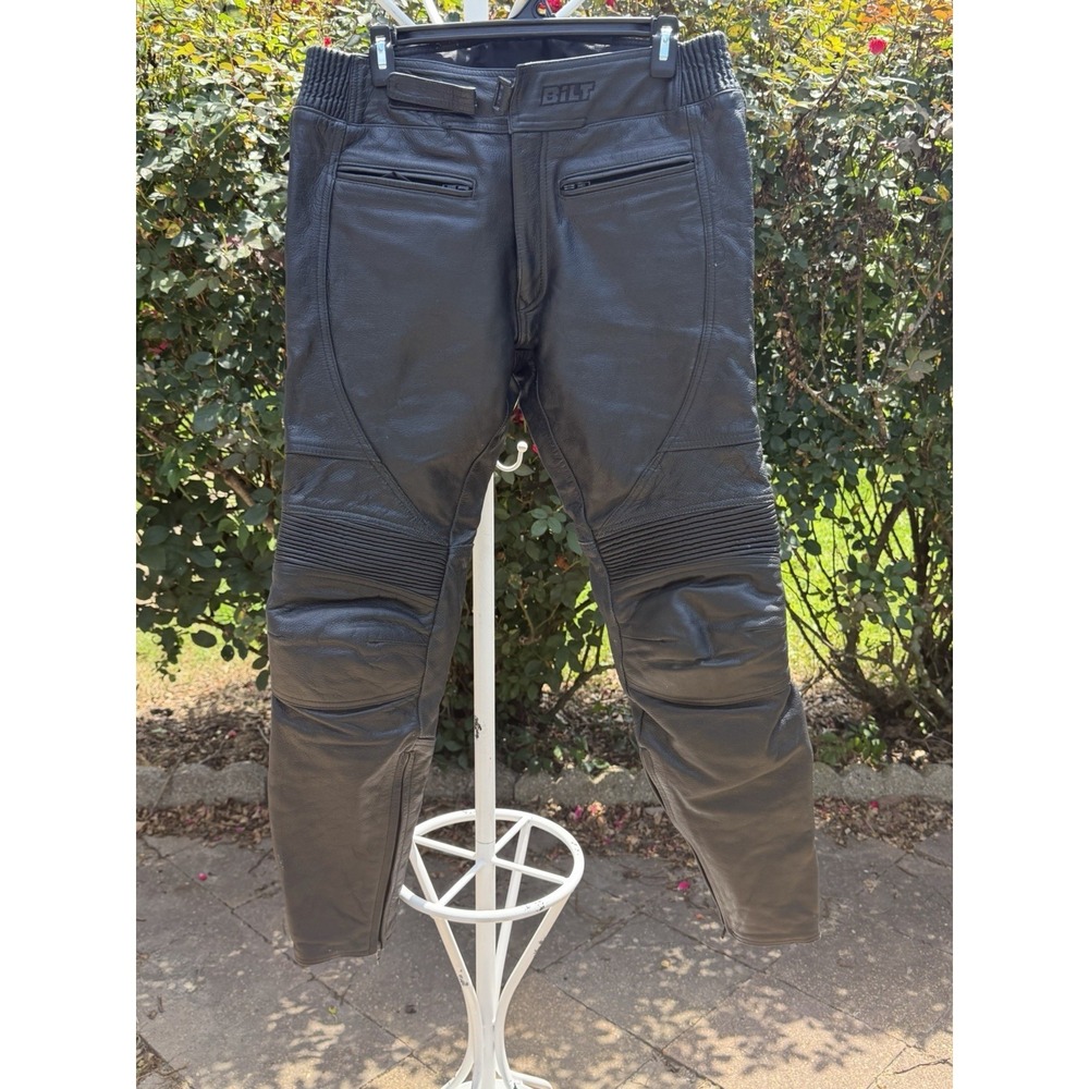 BILT Pants Black Leather Motorcycle Perforated CE Knee Armor Racing Men Size 32
